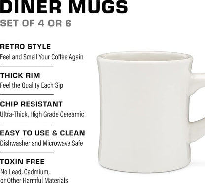 COLETTI Diner Coffee Mugs — Restaurant Coffee Mugs, Retro Coffee Mug – Sturdy & Heavy Diner Mug – Nostalgia in Every Sip [Cream, 11 oz, Set of 6]