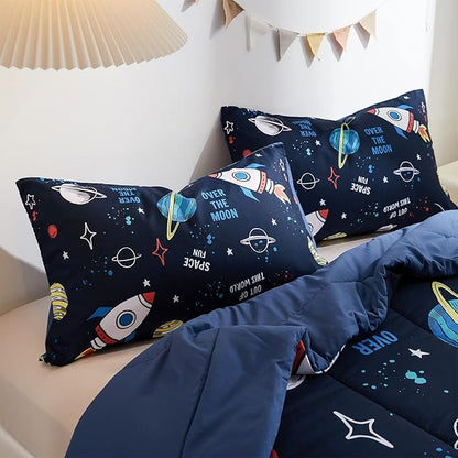 beeweed 5 Piece Kid Comforter Set Twin Size, Space Rocket Bedding Set for Teen Boys Girls