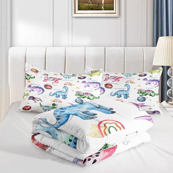 CVHOUSE Dinosaur Bedding Set,Dinosaur Comforter,Dinosaur Comforter Set Queen,Microfiber Quilt Set with 1 Comforter and 2 Pillow Cases- 3 Piece
