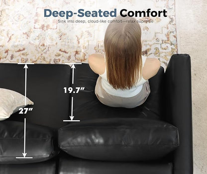 118.5" Faux Leather Modular Sectional Sofa with Storage Seat, Oversized 4 Seater Couch Deep Seat with Removable Cover Black