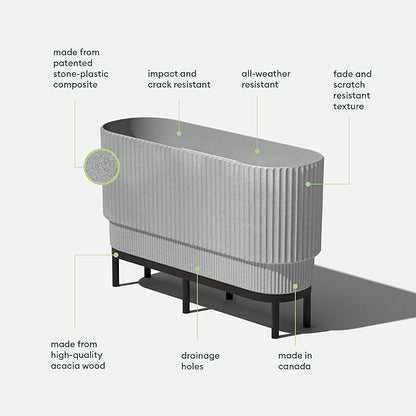 Veradek Demi Series Raised Long Planter for Indoor/Outdoor Use | Made from Plastic & Stone w/Wooden Stand | Modern Patio Décor for Flowers/Shrubs
