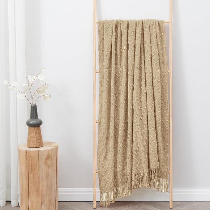 inhand Knitted Throw Blanket for Couch and Bed, Soft Living Room Home Decor Knitted Blanket with Tassel, Outdoor Lightweight Breathable Summer Blanket, Farmhouse Warm Woven Decorative, 50"x60"