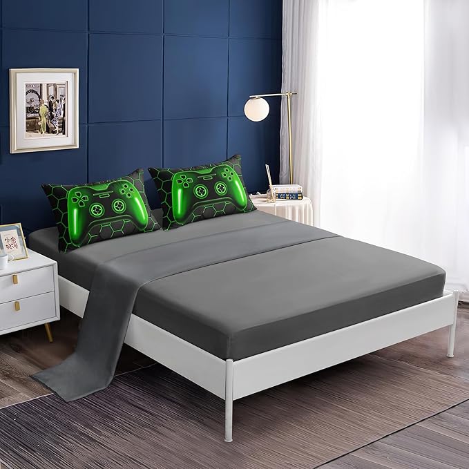 5 Pieces Bed in a Bag for Boys Bedding Sets Twin Size,Gamer Comforter Sets for Boys Kids, Gaming Comforter Set for Boys Room Decor with Flat Sheet,Fitted Sheet,Pillowcase,Cushion Cover