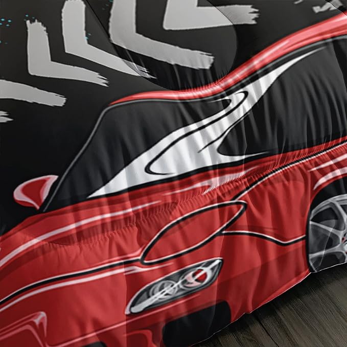 Axolotl Car Comforter Set Twin Size,Cool Speed Race Car Comforter for Kids Boys Girls Teens Bedroom,Extreme Sport Quilt Duvet 1 Comforter 2 Pillowcase Car Racing Gifts,Blue Red Orange