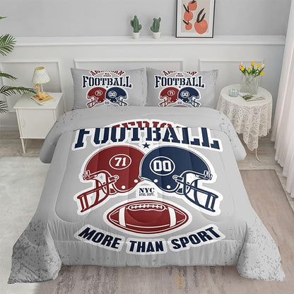 Datura home American Football Comforter Set Vintage Grey American Football Printed Quilt Bedding Set with 1 Comforter and 2 Pillowcases for Boys and Girls Bedroom All Season(Football Grey Queen)