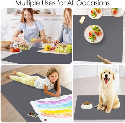 Extra Large Silicone Mat, 31.5x16.9 Large Silicon Placemats for Kids, Heat Resistant Matt for Kitchen Counter Non-Stick Table Mat for Dough and Pastry, Silicone Craft Mat for Kids, Dark Gray