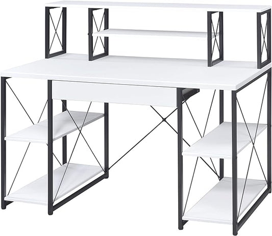 Acme Amiel Wooden 1-Drawer Writing Desk with Small Hutch in White and Black