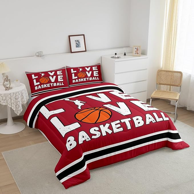 Feelyou Basketball Bedding Set Queen Size Gaming Sports Comforter Set for Kids Boys Girls Decor Ball Games Comforter Gift for Basketball Lover Duvet Set Bedroom Quilt Set