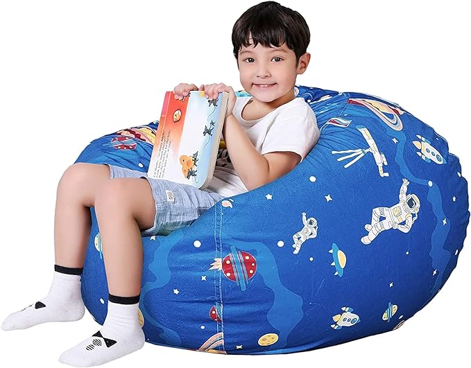 Lukeight Stuffed Animal Storage Bean Bag Chair Cover for Kids, Zipper Beanbag Chair Cover for Organizing Toddler & Kids' Rooms Plush Toys (Outer Space Velvet, XX-Large)
