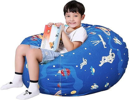 Lukeight Stuffed Animal Storage Bean Bag Chair Cover for Kids, Zipper Beanbag Chair Cover for Organizing Toddler & Kids' Rooms Plush Toys (Outer Space Velvet, XX-Large)