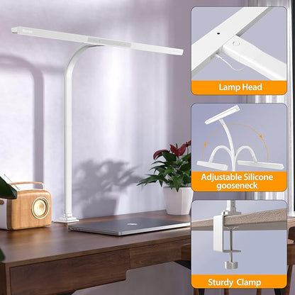 Quntis LED Desk Light, 31.5'' Super Bright Wide Desk Lamps for Home Office, 20W Dimmable 5 Brightness & 4 Color Architect Clamp Task Lamp, Flexible Gooseneck Office Light for Monitor Workbench Studio