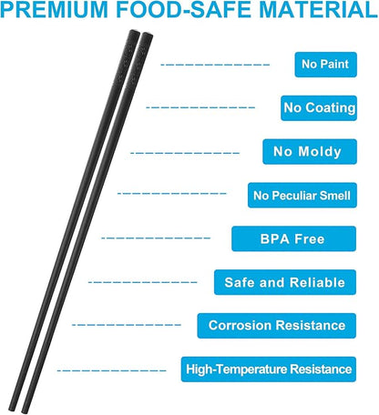 10 Pairs Fiberglass Chopsticks Family Set, ONEHERE Reusable Chinese, Japanese, Korean Chop sticks, Dishwasher Safe, Non-slip, for Sushi, Noodles, Food, Hotpot& Cooking, 9.5 inches, Classic Black
