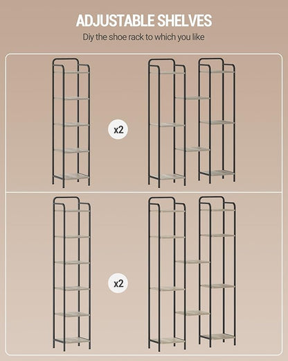 Bookcase Bookshelf, Narrow Book Shelf, Industrial Coner Shelf Storage Organizer, Slim Shelving Unit for Home Office, Living Room, Bedroom, Kitchen, 6-Tier Greige BC24605B