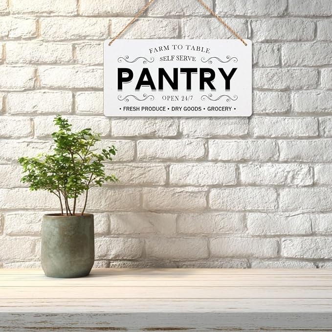 Pantry Sign Rustic Wall Art Print Wooden Signs Funny Home Decor Vintage Poster Retro Hanging Plaque for Farmhouse Kitchen Cafe Bar Grocery Coffee Corner 10x5 Inch (White)