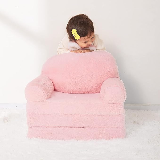 Kids Couch Fold Out Soft Toddler Chairs,Toddler Armrest Chair Bed for Play,Gift for 0-3 Years,Pink Bunny