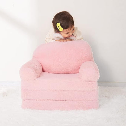Kids Couch Fold Out Soft Toddler Chairs,Toddler Armrest Chair Bed for Play,Gift for 0-3 Years,Pink Bunny