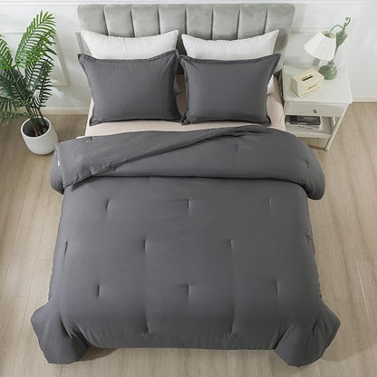 Dark Gray Comforter Set Queen, Solid Grey Down Alternative Bedding Comforter Set, Breathable Fluffy Microfiber Comforter Set (90"x90") for All Seasons with Pillowcase…