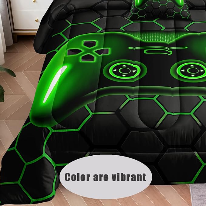 5 Pieces Bed in a Bag for Boys Bedding Sets Twin Size,Gamer Comforter Sets for Boys Kids, Gaming Comforter Set for Boys Room Decor with Flat Sheet,Fitted Sheet,Pillowcase,Cushion Cover