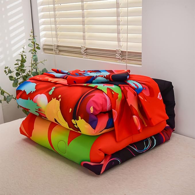 Aimuan Gaming Comforter Sets for Boys Kids Bedding Sets Video Games Console Action Buttons Novelty Colorful Game Gamepad Controller Modern Gamer Room Decor Home Quilt Set (Queen, Red)