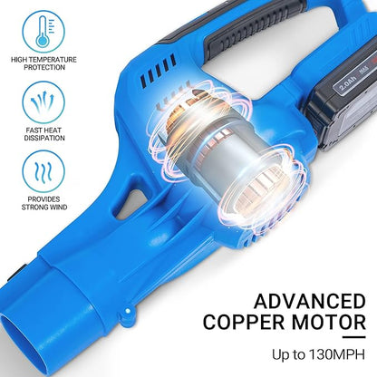 20V Cordless Leaf Blower with Battery and Charger, Leaf Blower Battery Operated, Rechargeable Electric Handheld Leaf Blowers Variable Speed with 2 Tubes for Patio, Leaves Blowing-Blue