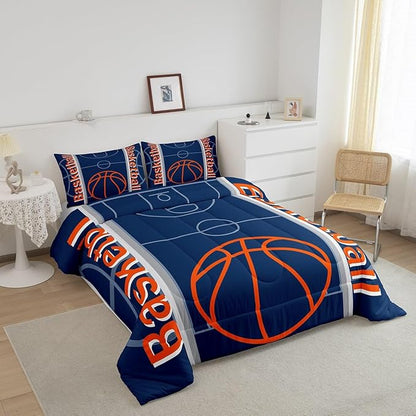 Feelyou Basketball Bedding Set Twin Size Gaming Sports Comforter Set for Kids Boys Girls Decor Ball Games Comforter Basketball Sports Duvet Set Bedroom Quilt Set