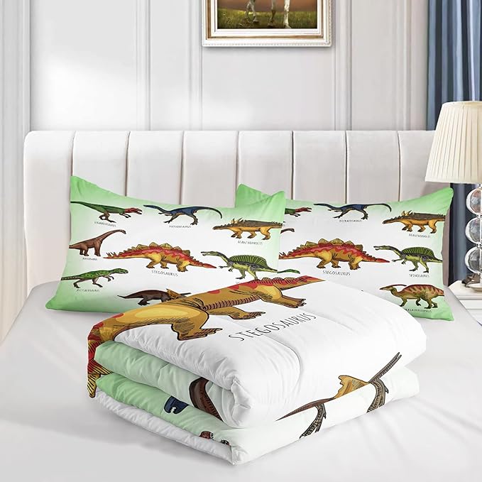 CVHOUSE Dinosaur Bedding Set,Dinosaur Comforter,Dinosaur Comforter Set Full,Microfiber Quilt Set with 1 Comforter and 2 Pillow Cases- 3 Piece