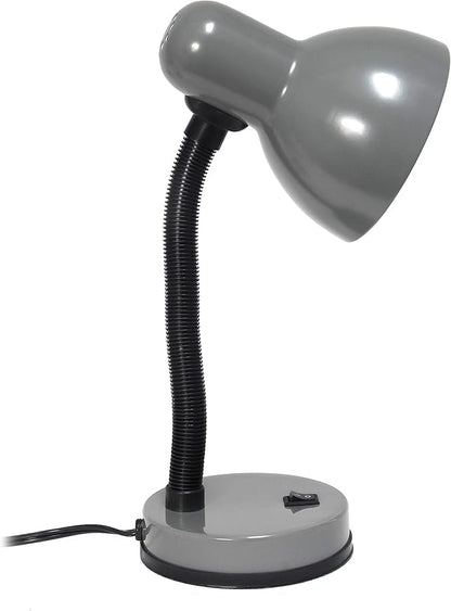 Simple Designs LD1003-GRY Basic Metal Desk Lamp with Flexible Hose Neck for Office, Living Room, Bedroom, College Dorm, Bookshelf, Gray