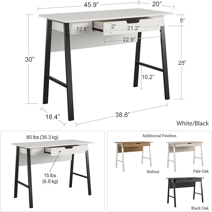 Ameriwood Home Oxford Computer Desk with Drawer, Pale Oak