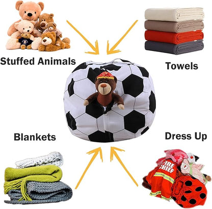 Colorful House Stuffed Animal Storage Bean Bag Chair for Kids and Adults, Lightweight Bean Storage Bag Cover for Organizing Blankets Clothes (26 inches, Football)