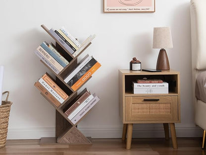 Labcosi 5 Tier Tree Bookshelf, Floor Standing Wood Tree Bookcase, Book Storage Rack for Books/CDs, Book Organizer Shelves for Home Office, Bedroom, Living Room