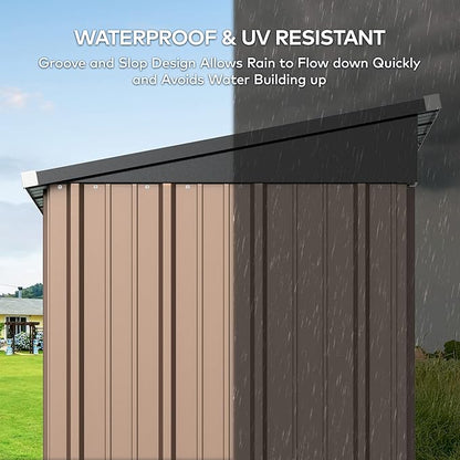 Gizoon 5' x 3' Outdoor Storage Shed with Singe Lockable Door,Galvanized Metal Shed with Air Vent Suitable for The Garden,Tiny House Storage Sheds Outdoor for Backyard Patio Lawn-Brown