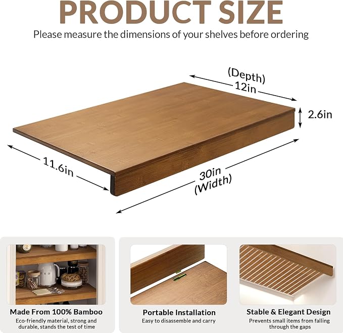 Gashell Wire Shelf Covers, Bamboo Wire Rack Covers for Pantry, Closet (5pcs, 30" W x 12" D)