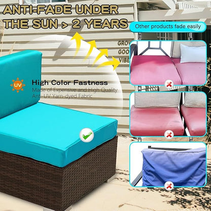ClawsCover 9Pack Outdoor Seat and Back Cushions Replacement Covers Fit for 5 Pieces 4-Seater Wicker Rattan Patio Conversation Set Sectional Couch Furniture,Turquoise-Include Covers Only