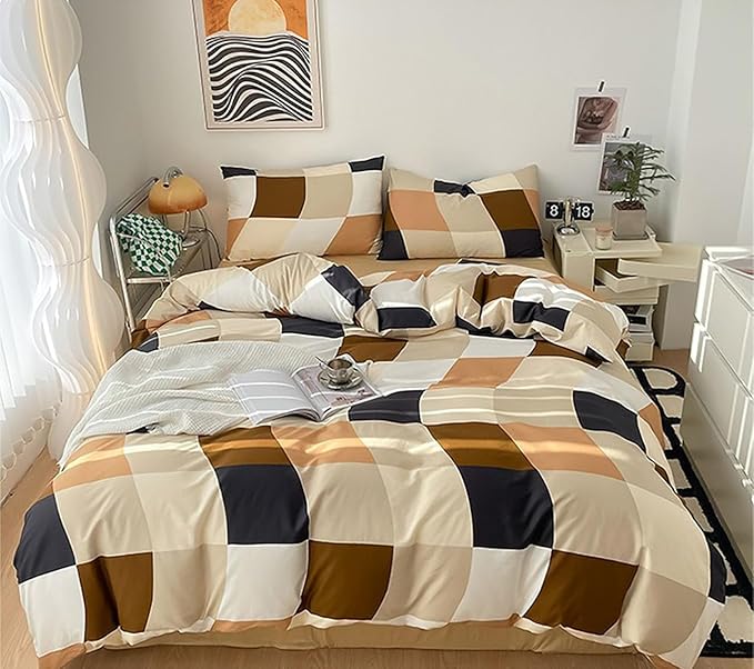 Checkerd Comforter Set King Multicolored Grid Comforter Men Women Modern Chic Checkered Bed Comforter White Black Plaid Buffalo King Bedding Comforter All Season Hotel Quality Bed Set