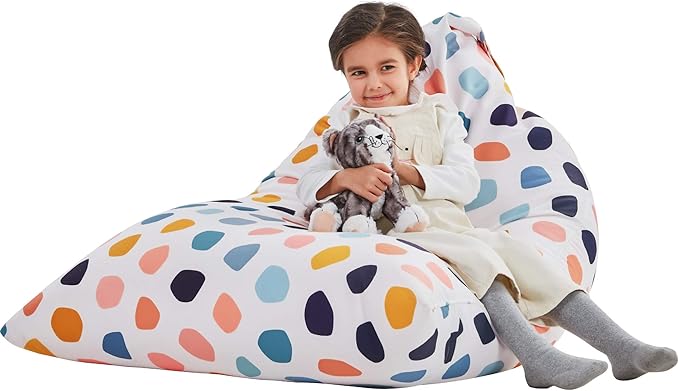 Nobildonna Stuffed Animal Storage Bean Bag for Kids (No Filler), Extra Large 250L Bean Bag Chair Cover Only, Washable Beanbag Without Filling Soft Premium Canvas Stuffable Bean Bag Cover (Pebble)