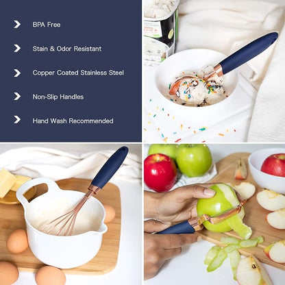 COOK WITH COLOR Kitchen Gadget Set Copper Plated Stainless Steel Utensils with Soft Touch Handles, Copper Navy, 7 Pieces