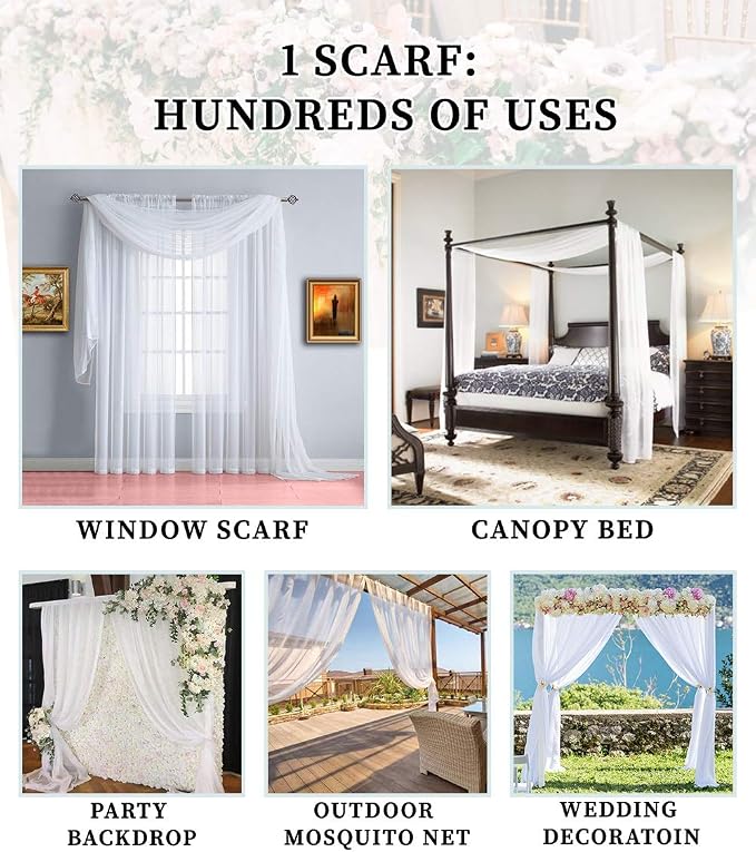 Warm Home Designs 55 x 216 Sage Green Sheer Window Scarf. AM Sage 216" | Extra Long Window Scarves Valances are Great As Wedding Arch Draping Fabric, Bed Canopy Or for Decorative Project.