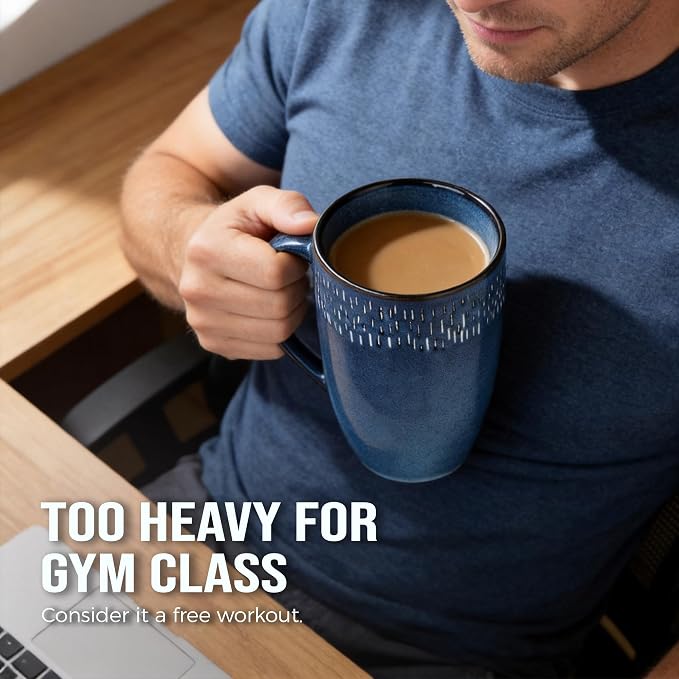 22oz Oversized Heavyweight Ceramic Coffee Mug, Large (Blue) | 22oz Extra Large, Oversized Heavyweight Ceramic, Reactive Glaze, Microwave & Dishwasher Safe, Prop 65 Compliant, Gift Box