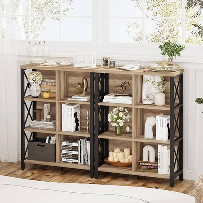FATORRI Rustic 6 Cube Storage Organizer Shelf, Wood and Metal Cubby Bookcase, Industrial 4 Tier Cube Bookshelf (Rustic Oak)