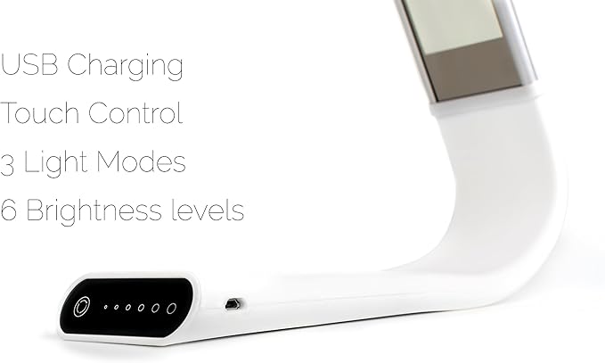 Luxe Cordless Eye Friendly LED Desk Lamp, USB Rechargeable up to 40 Hours of Continuous Light, Touch Control 6 Brightness Levels 3 Light Modes 360° Adjustable Modern Design Portable (Silver) (Silver)