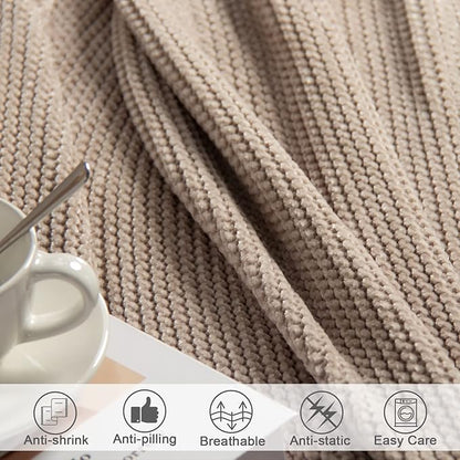 lifein Throw Blanket for Couch, Soft Boho Decor Bed Throw,Cozy Beige Knitted Chenille Small Farmhouse Lightweight Throw for Spring(Beige,50 * 60")
