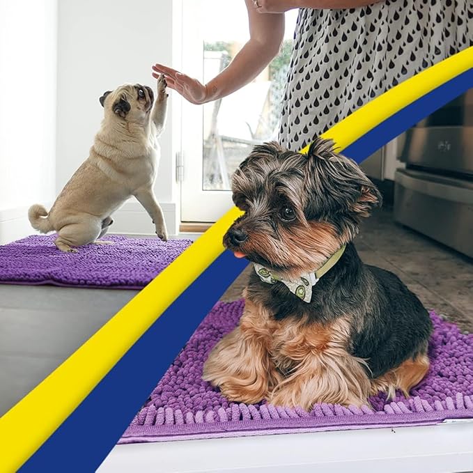 Muddy Mat® Original Dog Door Mat for Muddy Paws, Super Absorbent Microfiber, Non-Slip Washable Pet Rug, Quick Dry Chenille Entryway Carpet, Machine Washable Indoor Outdoor mat, Purple 19"x30"