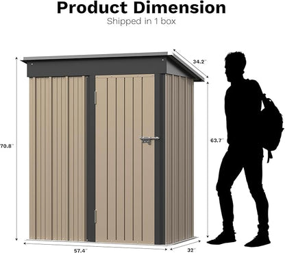 Greesum Outdoor Storage Shed 5 x 3 ft. Utility Tool Shed Metal Storage Garden Shed with Door & Lock for Patio Storage, Brown