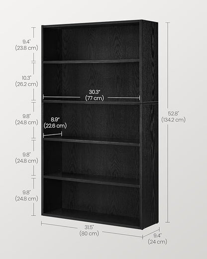 VASAGLE Bookshelf, 31.5 Inches Wide, 5-Tier Open Bookcase with Adjustable Storage Shelves, Floor Standing Unit, Ebony Black ULBC175T56