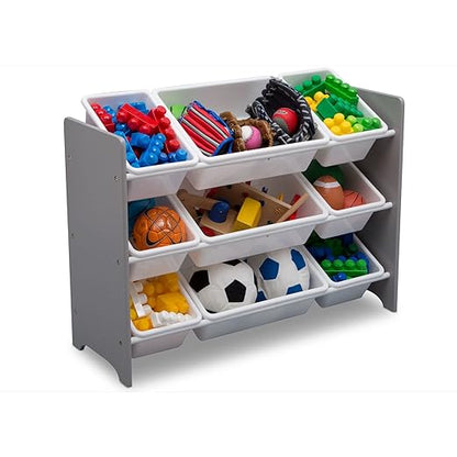 Delta Children MySize 9 Bin Plastic Toy Organizer - Greenguard Gold Certified, Grey & Serta Perfect Extra Wide Convertible Sofa to Lounger, Comfy 2-in-1 Flip Open Couch/Sleeper for Kids, Grey