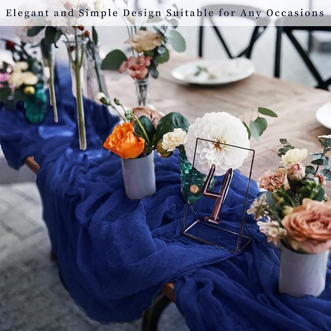 10FT 20 Pack Royal Blue Cheesecloth Table Runner 20 x 120 Inch Long Rustic Gauze Cheese Cloth Table Runner for Wedding Bridal Baby Shower Table Decorations Boho Fabric Sheer Birthday Party Table Decor