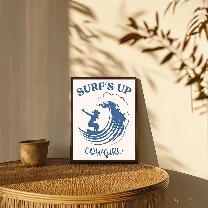 XOCUUI Coastal Cowgirl Wall Art,Coquette Blue Cowgirl Boots Posters，Blue Beachy Cowgirl Room Decor,Preppy Aesthetic Pictures Prints for Teen Girl Dorm Apartment Decoration 8x10 (Unframed)