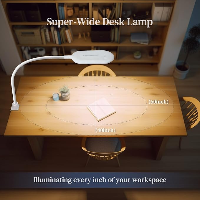 LED Desk Clamp Lamp, Eye Care Table Light Bright Enough for 700 Lumen, 10W Dimmable & 3 Color Modes, Flexible Gooseneck Touch Desk Lights for Home/Office/Reading/Work (White)