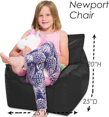 Posh Creations Bean Bag Chair Structured Comfy Seat Use for Gaming, Reading and Watching TV, Newport, Black