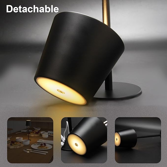 ORALUCE Cordless Table Lamp Rechargeable, Battery Operated LED Desk Lamp with USB Type-C Charging Port, 3 Color Stepless Dimming LED Lamp for Bedroom/Restaurant/Party/Coffee Shop/Camping/Bars, 1 Pack